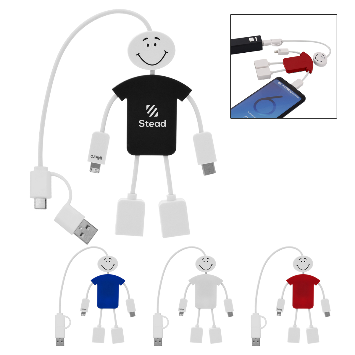 #22494 TECHMATE 3-IN-1 CHARGING CABLE & USB HUB 2.0