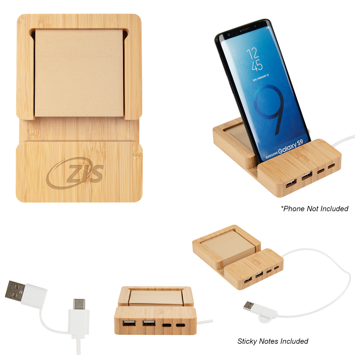 #28333 BAMBOO MULTI-PORT HUB WITH PHONE HOLDER 