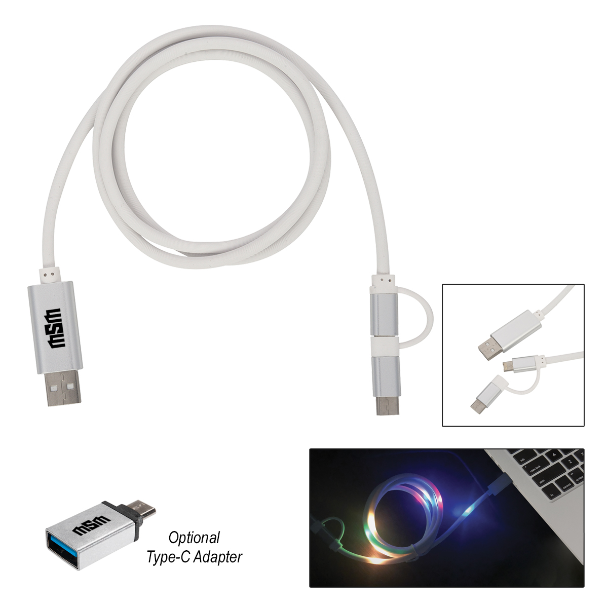 #2482 - 3-IN-1 3 FT. DISCO TECH LIGHT UP CHARGING CABLE