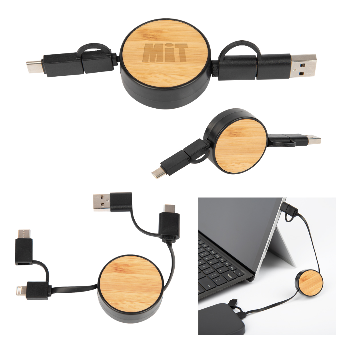 #25211 BAMBOO RETRACTABLE 3-IN-1 CHARGING CABLE